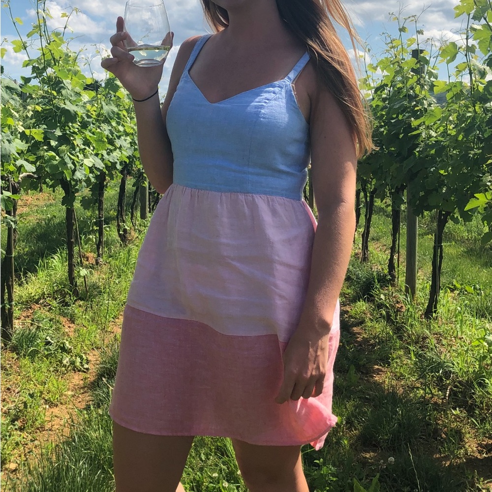 Blue and Pink Linen Dress
